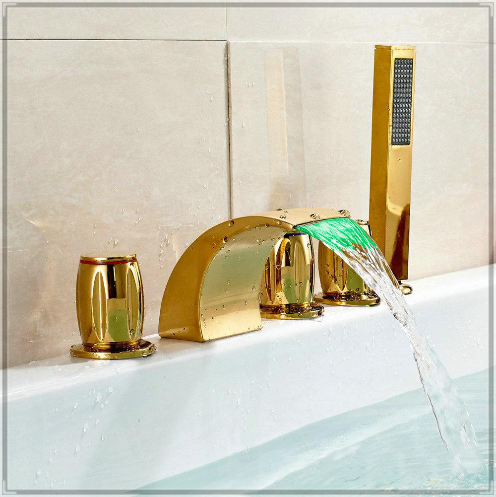 Catania Gold Finish Bathtub LED Faucet with Hand Held Shower
